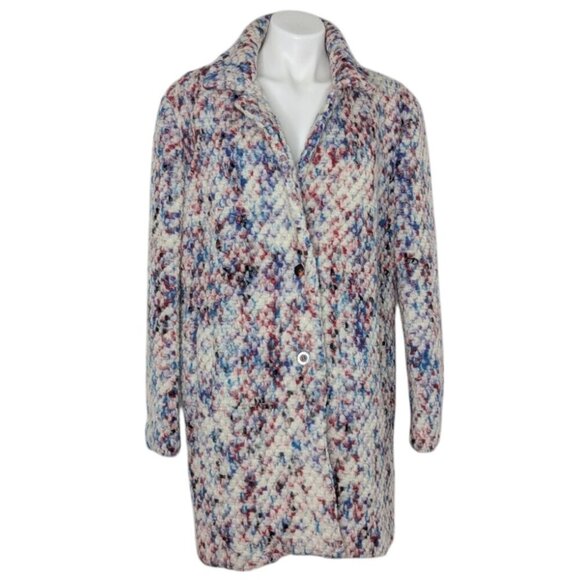 Steve Madden White Multicolor Wool High Pile Collared Coat - Picture 1 of 9